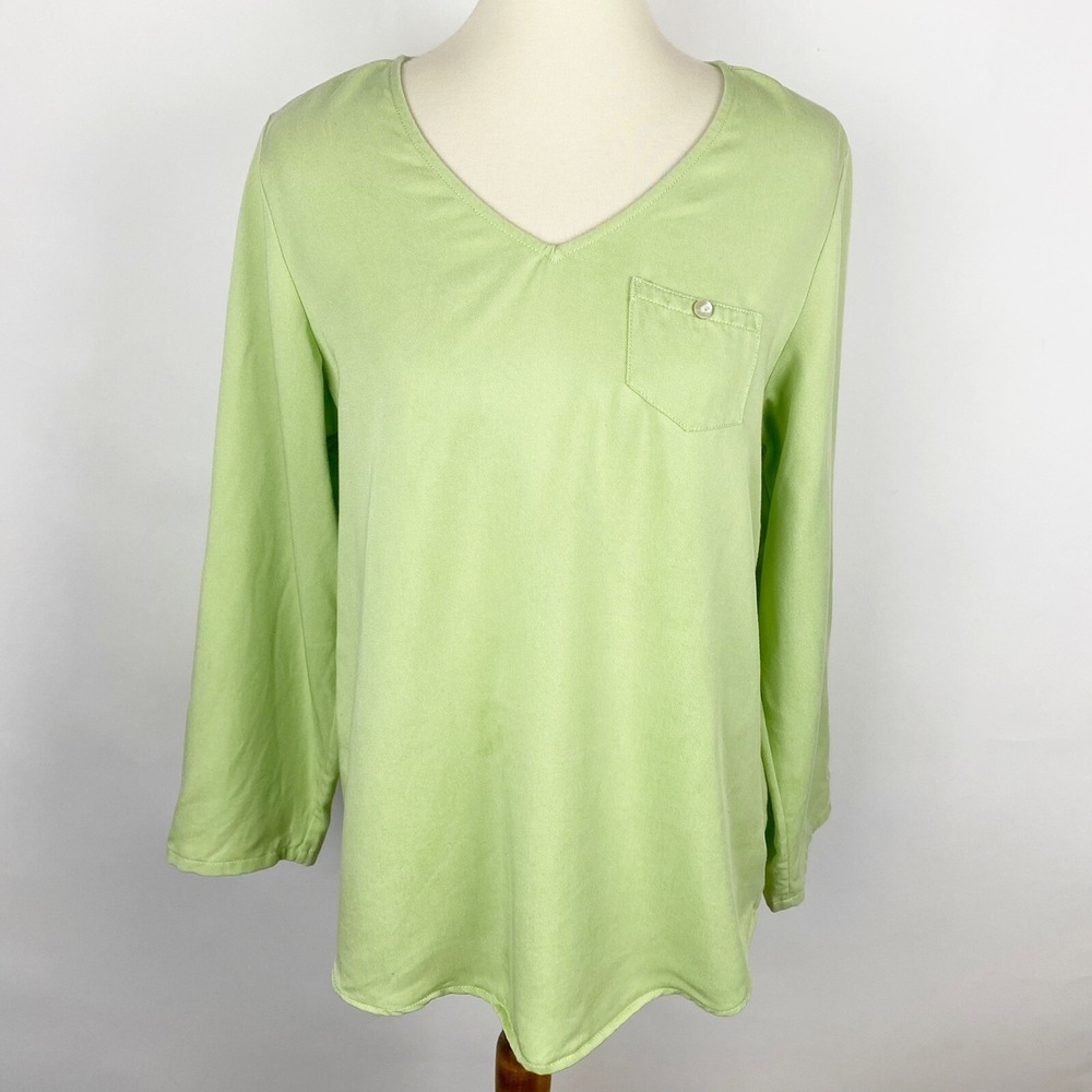 Soft Surroundings Green Tencel‎ VNeck Tunic Pullover Top Blouse Women Size XS